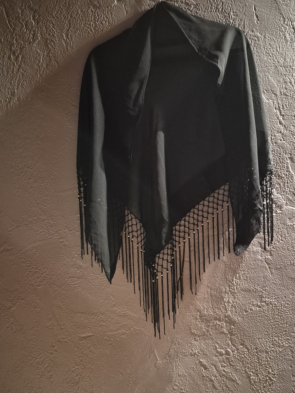 Black Fringe Shawl Sweater Poncho - Women